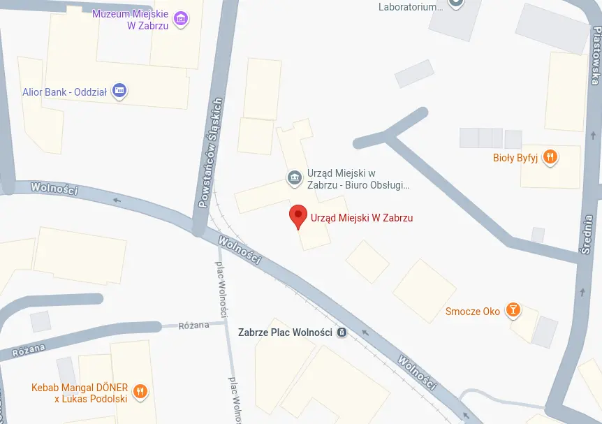 Mapa dojazdu do lokalu w Zabrzu